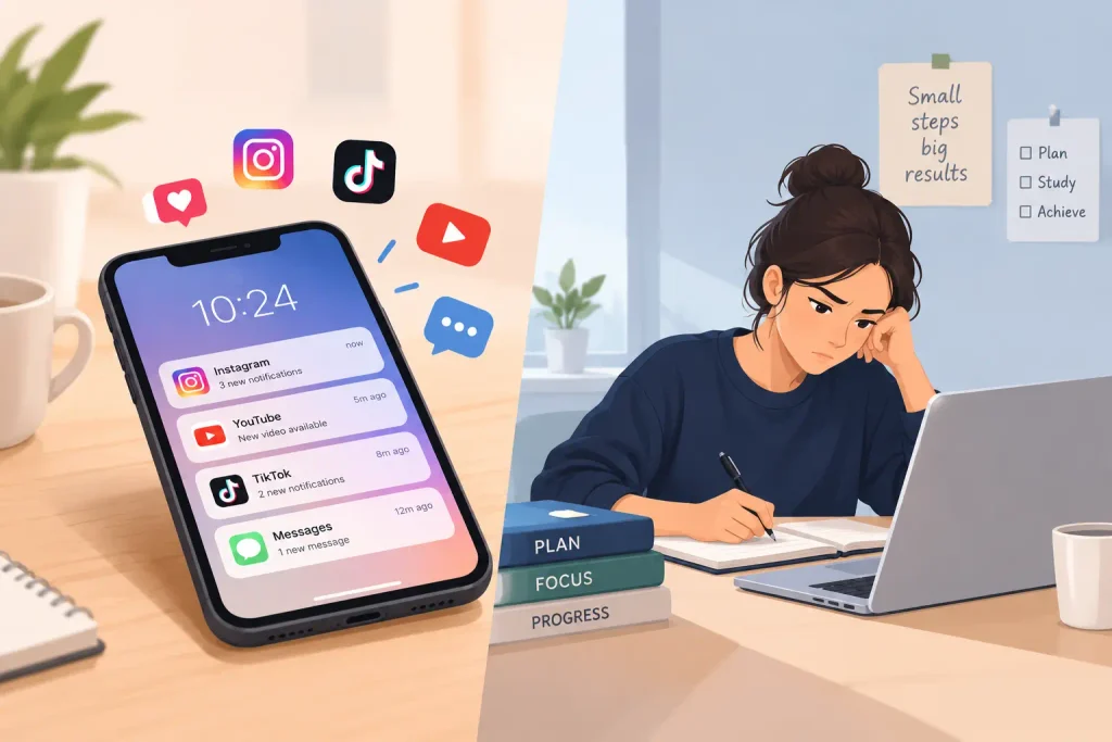 Social media notifications competing with focused work